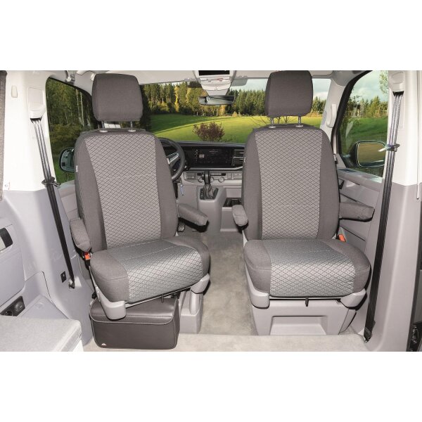 Second Skin coprisedili, per sedile cabina guida completo con airbag laterali, VW T6.1/T6 Multivan & Beach, Design "Quadratic"
