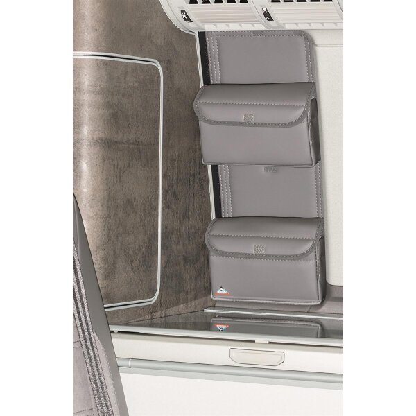 UTILITY Schrankfenster, 2 Taschen, davon eine mit 4 Halter fr Gewrzgl&bdquo;ser, VW T6.1/T6/T5 California, Design Leder Palladium