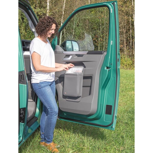 MULTIBOX für VW-T6.1 Fahrerhaustür, Isoliertasche und/oder Abfallbehälter, Design "Leder Palladium"
