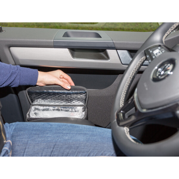 MULTIBOX für VW-T6 Beifahrertür, Isoliertasche und/oder Abfallbehälter, Design "Leder Palladium"