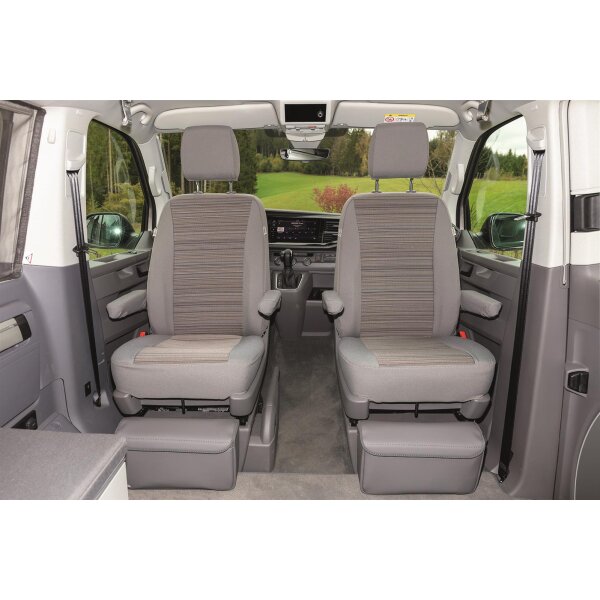 Second Skin coprisedili, per sedile cabina guida completo con airbag laterali, VW T6.1/T6 California Coast e Beach, Design "Mixed Dots"