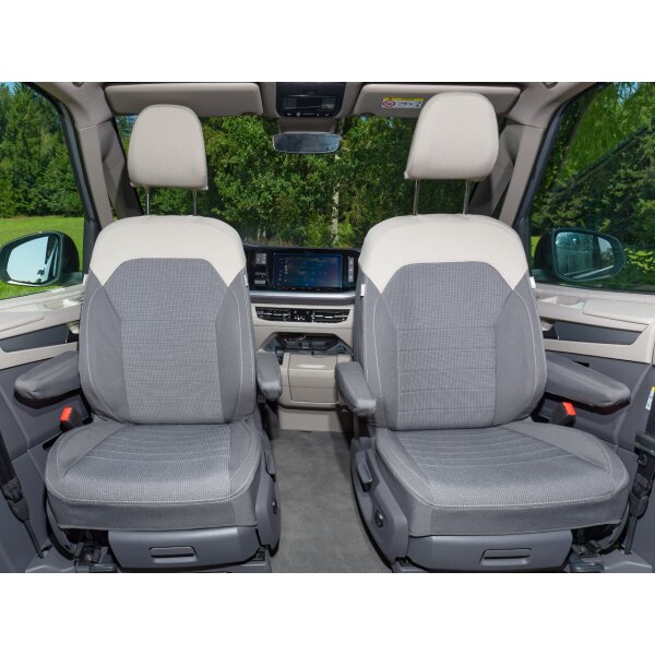 Second Skin ® Schonbezug FH-Sitze (nur für Drehsitze), ohne Kopfstützen, Design "Bright Dots Raven/Sandwick", VW T7 California