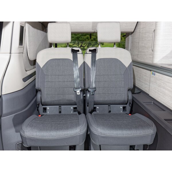 Second Skin ® Coprisedile per sedile letto destro, design "Mèlange Raven/Sandwick", VW T7 California Ocean/Coast, Beach Tour/Camper