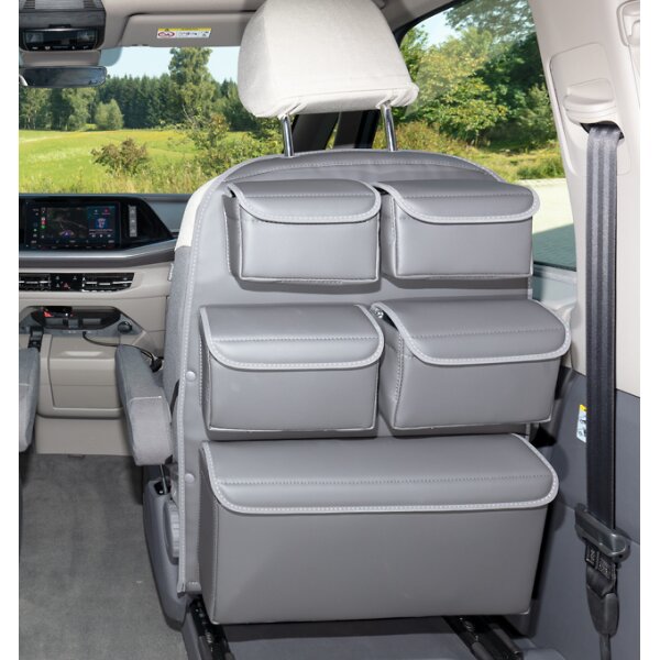 Utility schienale sedile conducente/passeggero (solo sedile passeggero nei modelli con sedili girevoli) design "Leder Raven", VW T7 California / Multivan